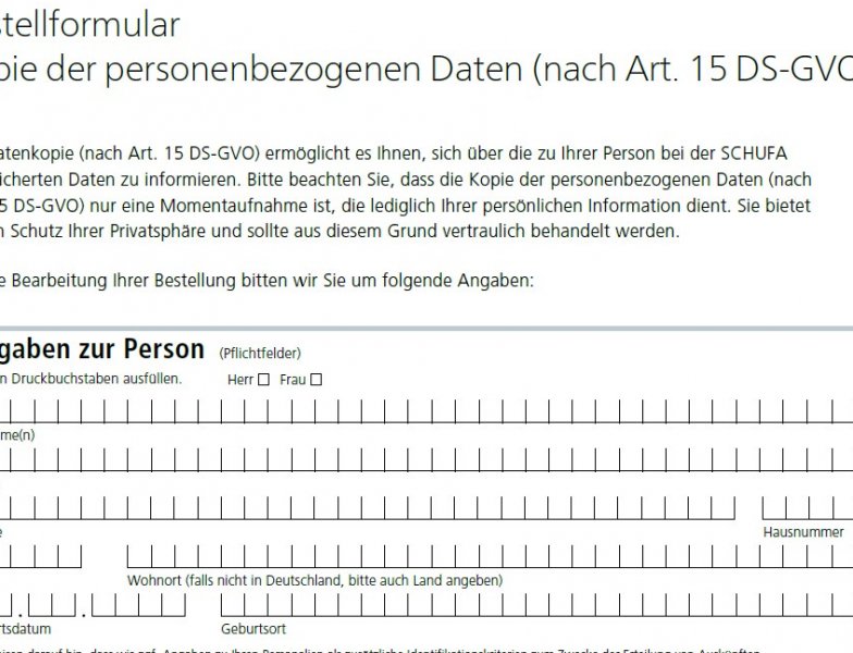 Datenkopie (nach art 15 dsgvo) schufa pdf